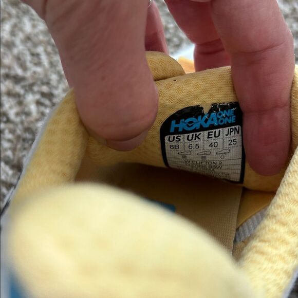 Hoka One One Clifton 9 White and Yellow Athletic Shoes - Picture 7 of 15